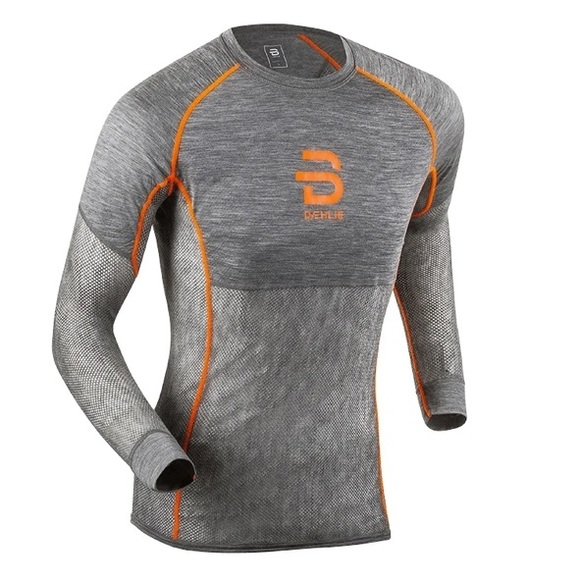 NWT Bjorn Daehlie Airnet Shirt Wool Base Layer Gray Shocking Orange Long Sleeve - Picture 3 of 12